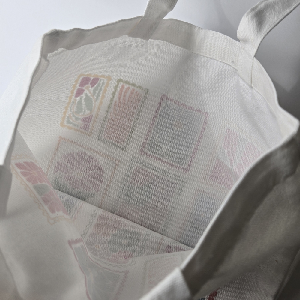 Vintage Style Floral Postage Stamp Canvas Tote Bag - Aesthetic Botanical Grid - Picture 4 of 4